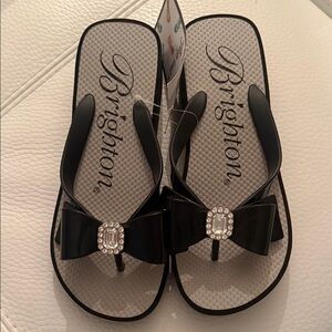 Brighton Black Bow Flip Flops with Crystal Accent
